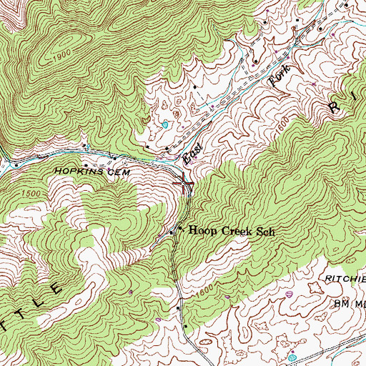 Topographic Map of Hoop Creek, TN