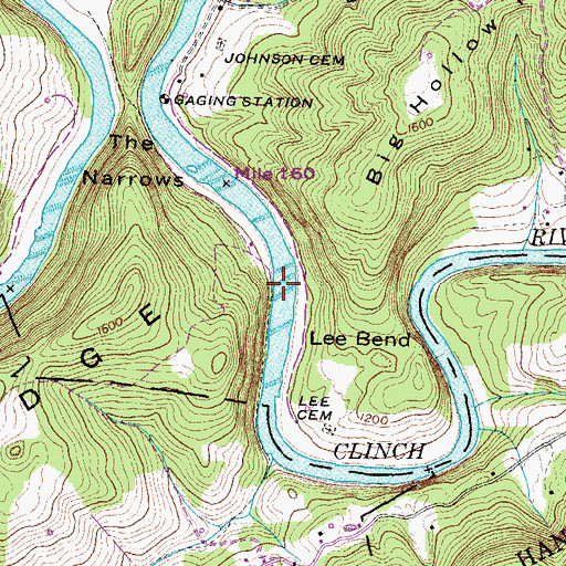 Topographic Map of Johnsons Shoals, TN