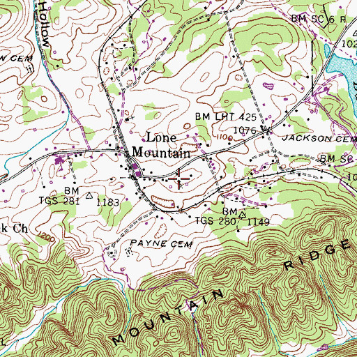 Topographic Map of Lone Mountain Baptist Church, TN
