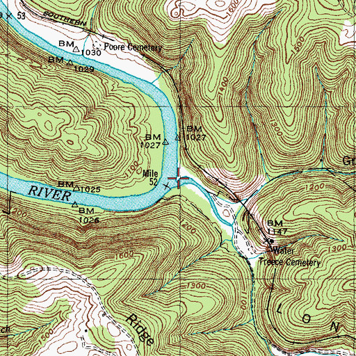 Topographic Map of Lonesome Valley Creek, TN