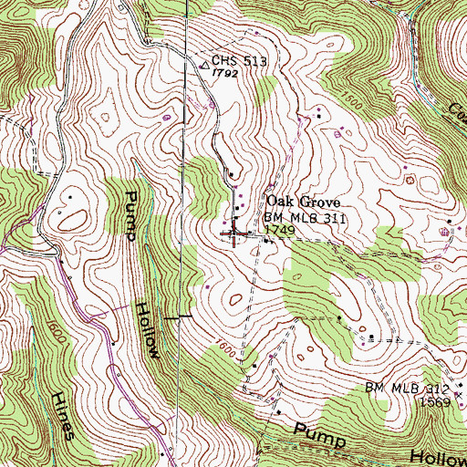 Topographic Map of Oak Grove Baptist Church, TN