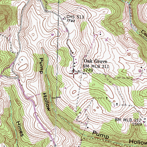 Topographic Map of Oak Grove Cemetery, TN