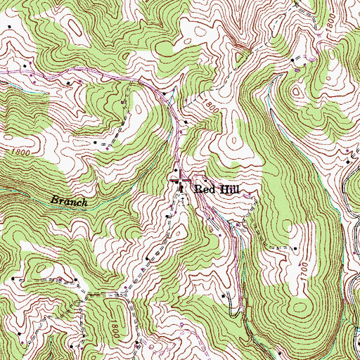 Topographic Map of Red Hill Baptist Church, TN