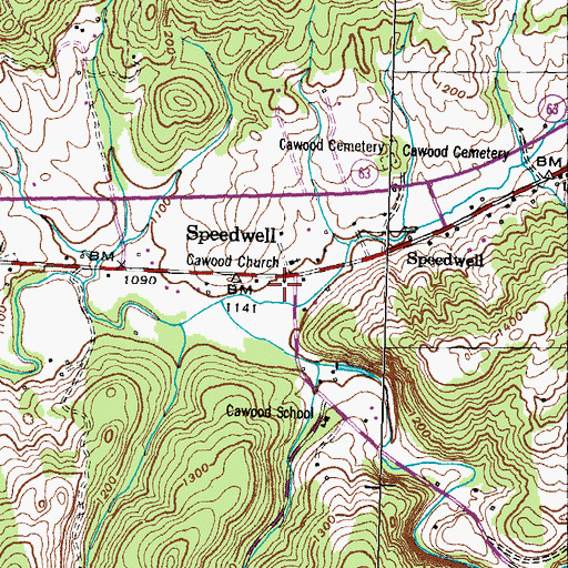 Topographic Map of Speedwell Freewill Baptist Church, TN