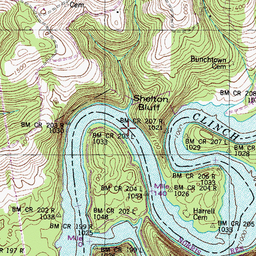 Topographic Map of Sycamore Island (historical), TN