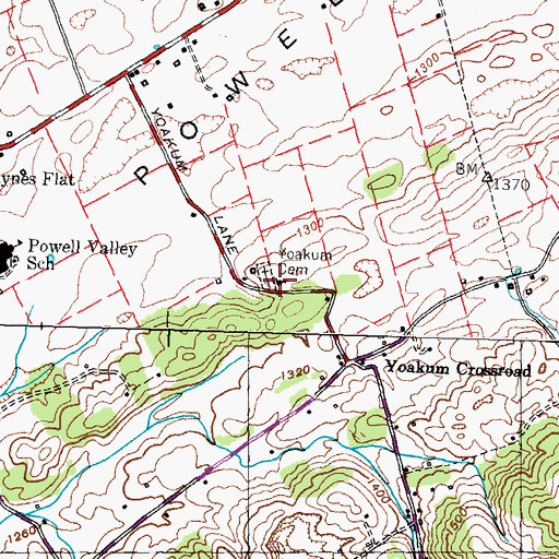 Topographic Map of Yoakums Chapel Church of God, TN