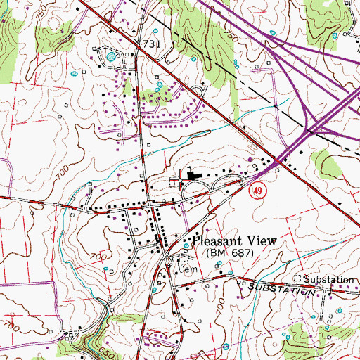 Topographic Map of Pleasant View First Baptist Church, TN