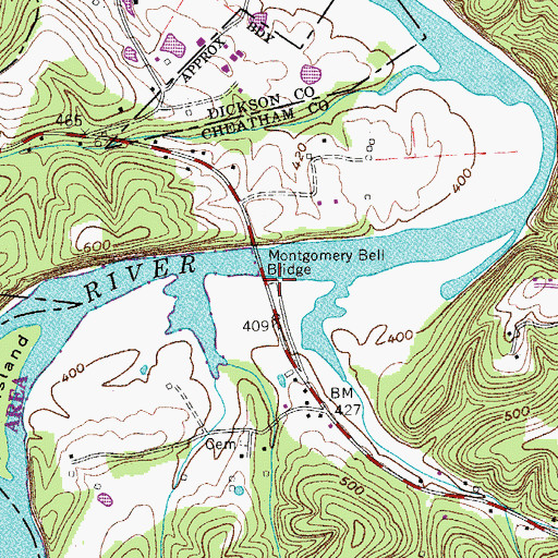 Topographic Map of Harpeth River Bridge Access Point, TN