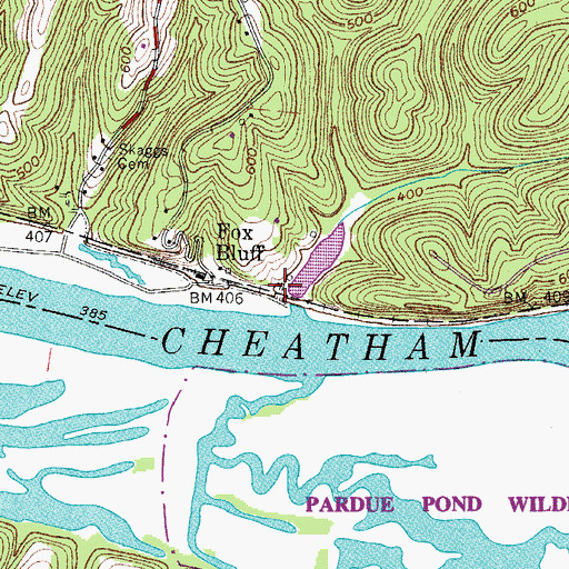 Topographic Map of Lock A Recreation Area, TN