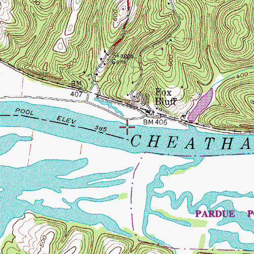 Topographic Map of Lock A (historical), TN