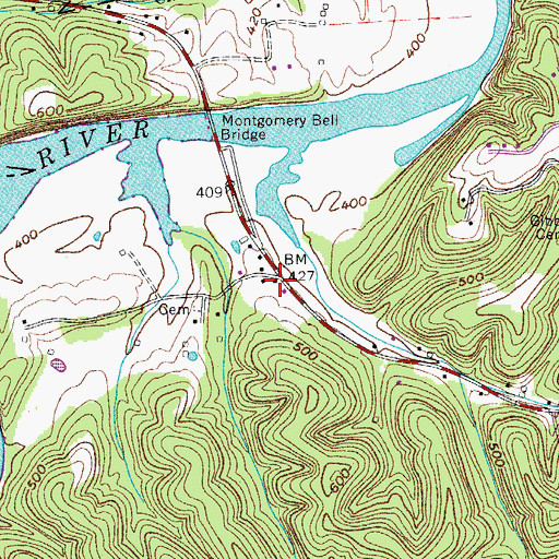 Topographic Map of Dozier, TN