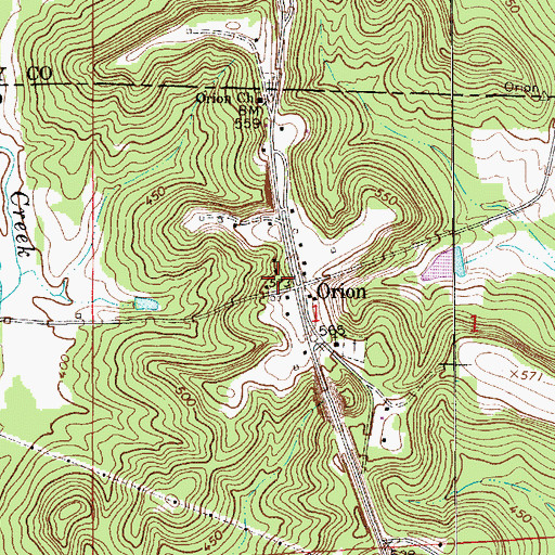 Topographic Map of Orion Institute (historical), AL