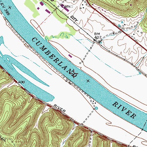 Topographic Map of Knights Ferry (historical), TN