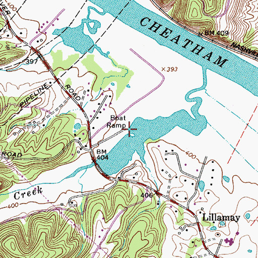 Topographic Map of Brush Creek Access Area, TN