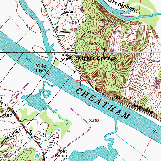 Topographic Map of Sulphur Springs Landing, TN