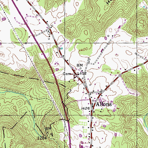 Topographic Map of Allons Cemetery, TN