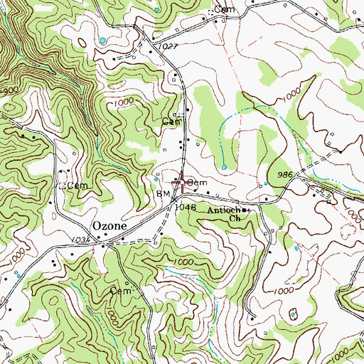 Topographic Map of Antioch Cemetery, TN
