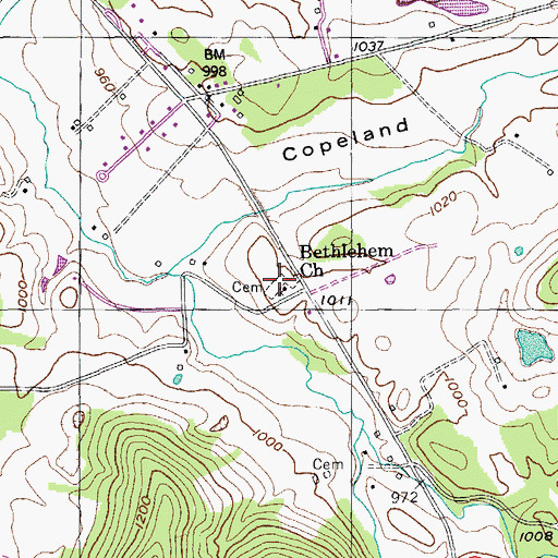 Topographic Map of Bethlehem Cemetery, TN