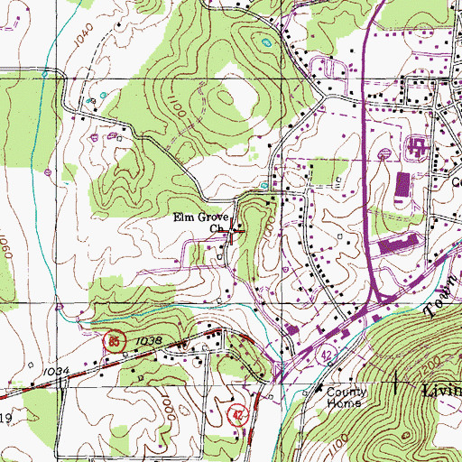 Topographic Map of Elm Grove Cemetery, TN