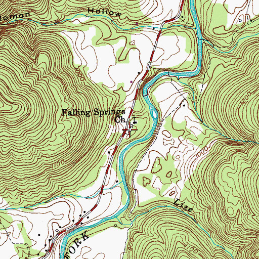 Topographic Map of Falling Springs Cemetery, TN