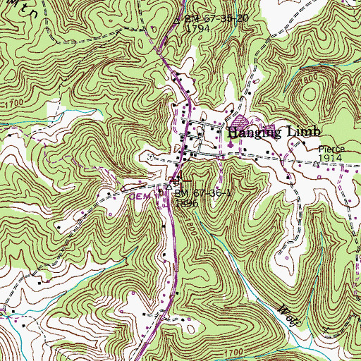 Topographic Map of Hanging Limb Cemetery, TN