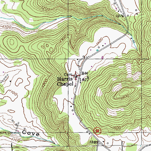 Topographic Map of Harris Chapel Cemetery, TN