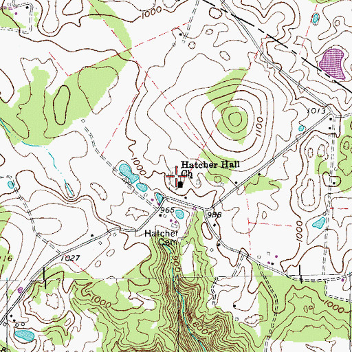 Topographic Map of Hatcher Hall Cemetery, TN