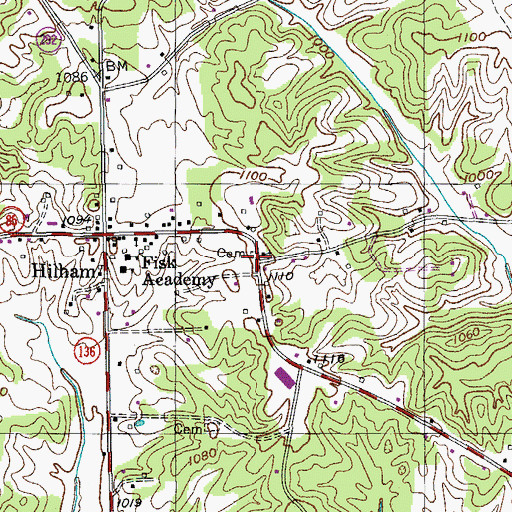 Topographic Map of Hilham Cemetery, TN