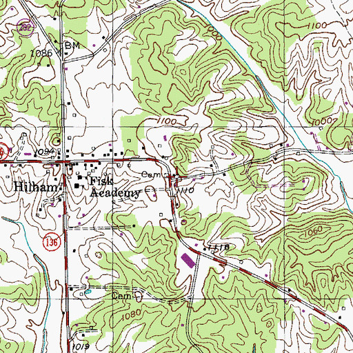 Topographic Map of Hilham Church of Christ, TN