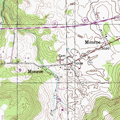 Topographic Map of Monroe Cemetery, TN