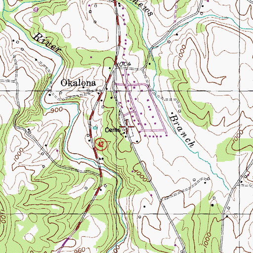 Topographic Map of Okalona Cemetery, TN