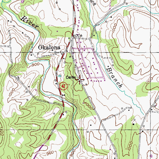 Topographic Map of Okalona United Methodist Church, TN