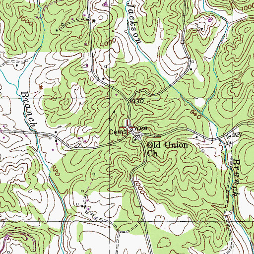 Topographic Map of Old Union Cemetery, TN