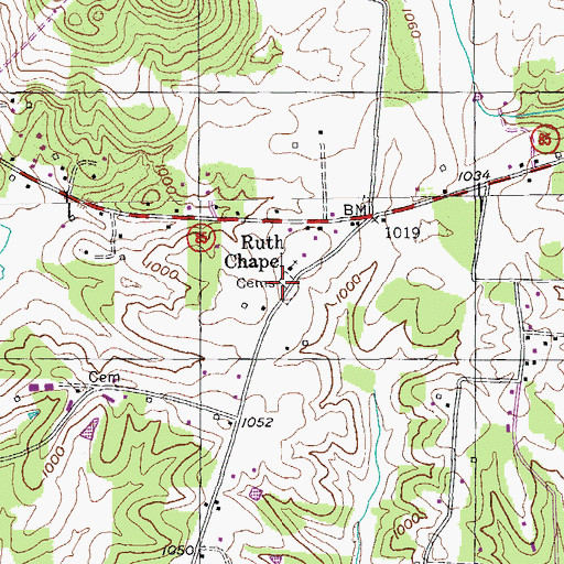 Topographic Map of Ruths Chapel Cemetery, TN