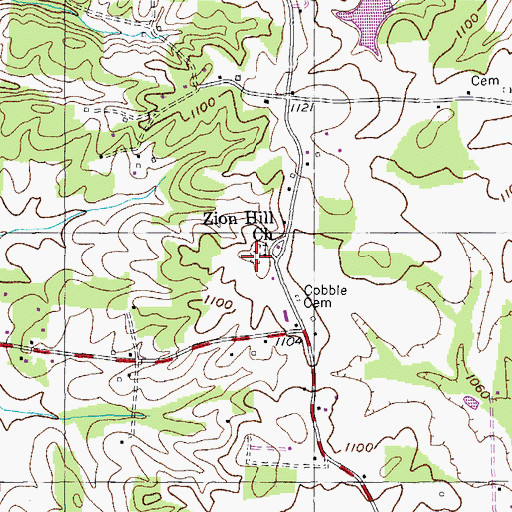 Topographic Map of Zion Hill Cemetery, TN