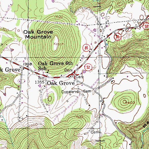 Topographic Map of Oak Grove Cemetery, TN