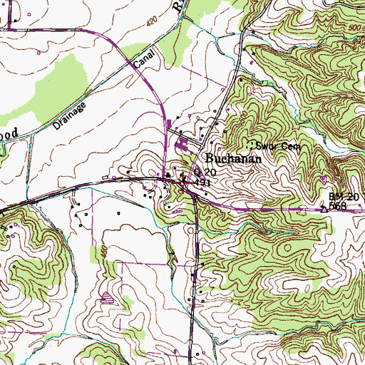 Topographic Map of Buchanan Baptist Church, TN