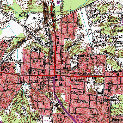 Topographic Map of Paris First Baptist Church, TN