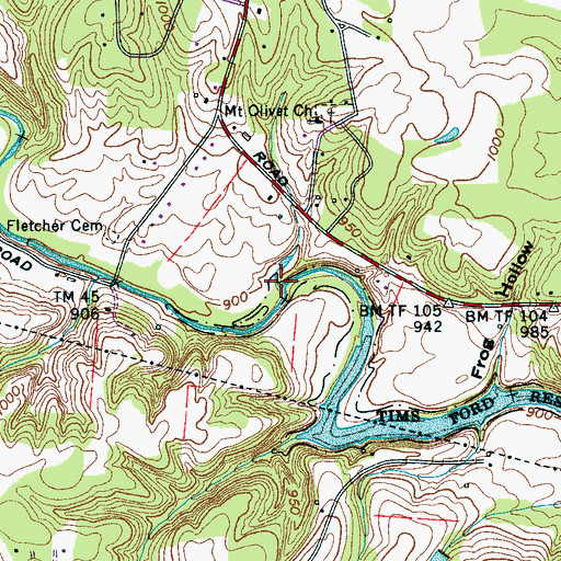 Topographic Map of Whites Mill (historical), TN