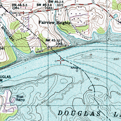 Topographic Map of Douglas Shoals, TN