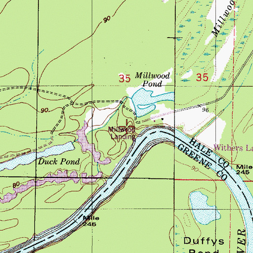 Topographic Map of Millwood Landing, AL