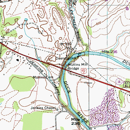 Topographic Map of Mullins Mill (historical), TN