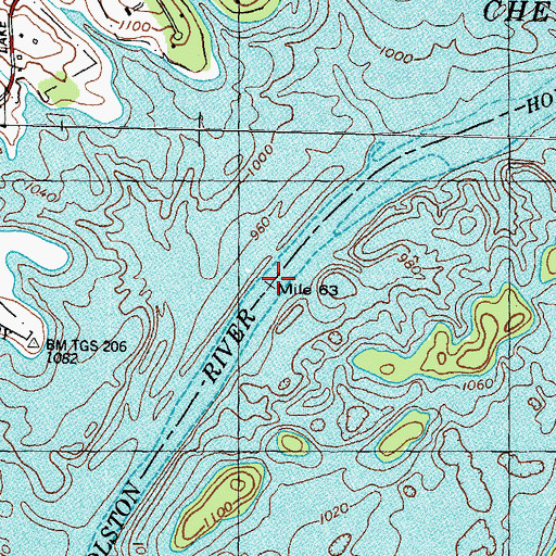 Topographic Map of Mays Ford Shoals, TN