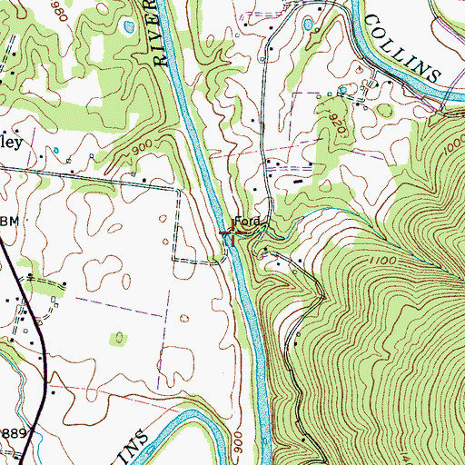 Topographic Map of Martins Ford, TN