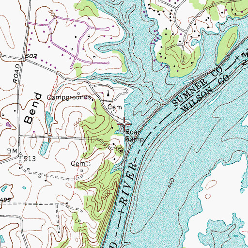 Topographic Map of Cages Bend Access Area, TN