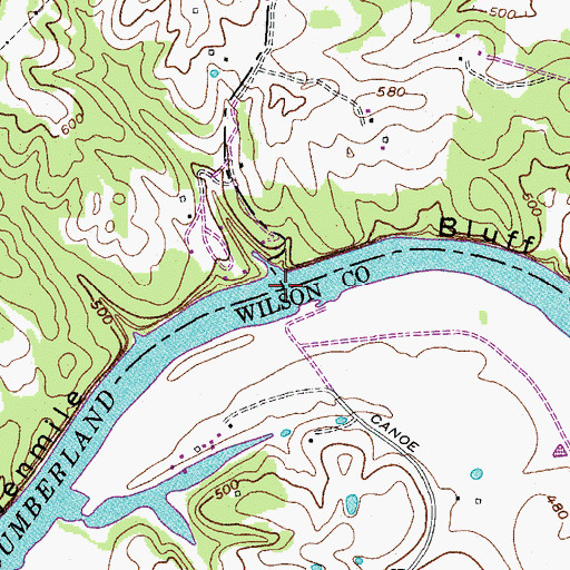 Topographic Map of Canoe Branch Ferry (historical), TN