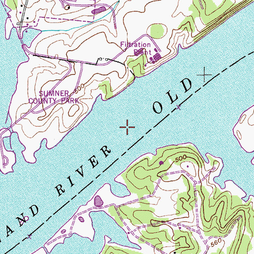 Topographic Map of Old Lock and Dam Number Four (historical), TN