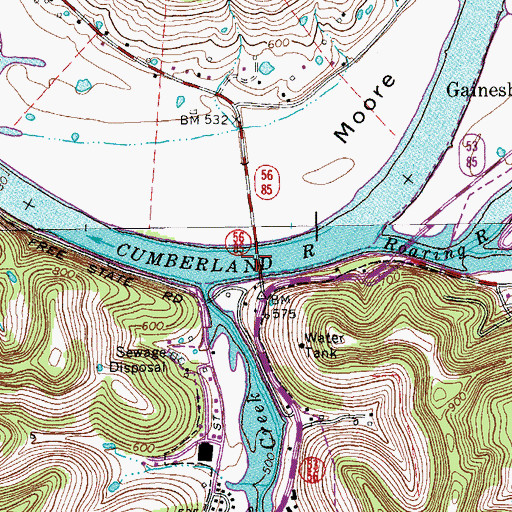 Topographic Map of Gainesboro Bridge, TN