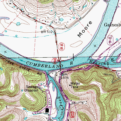 Topographic Map of Gainesboro Landing, TN