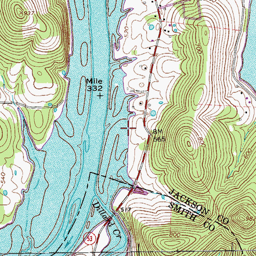 Topographic Map of Granville Boat Dock and Marina, TN